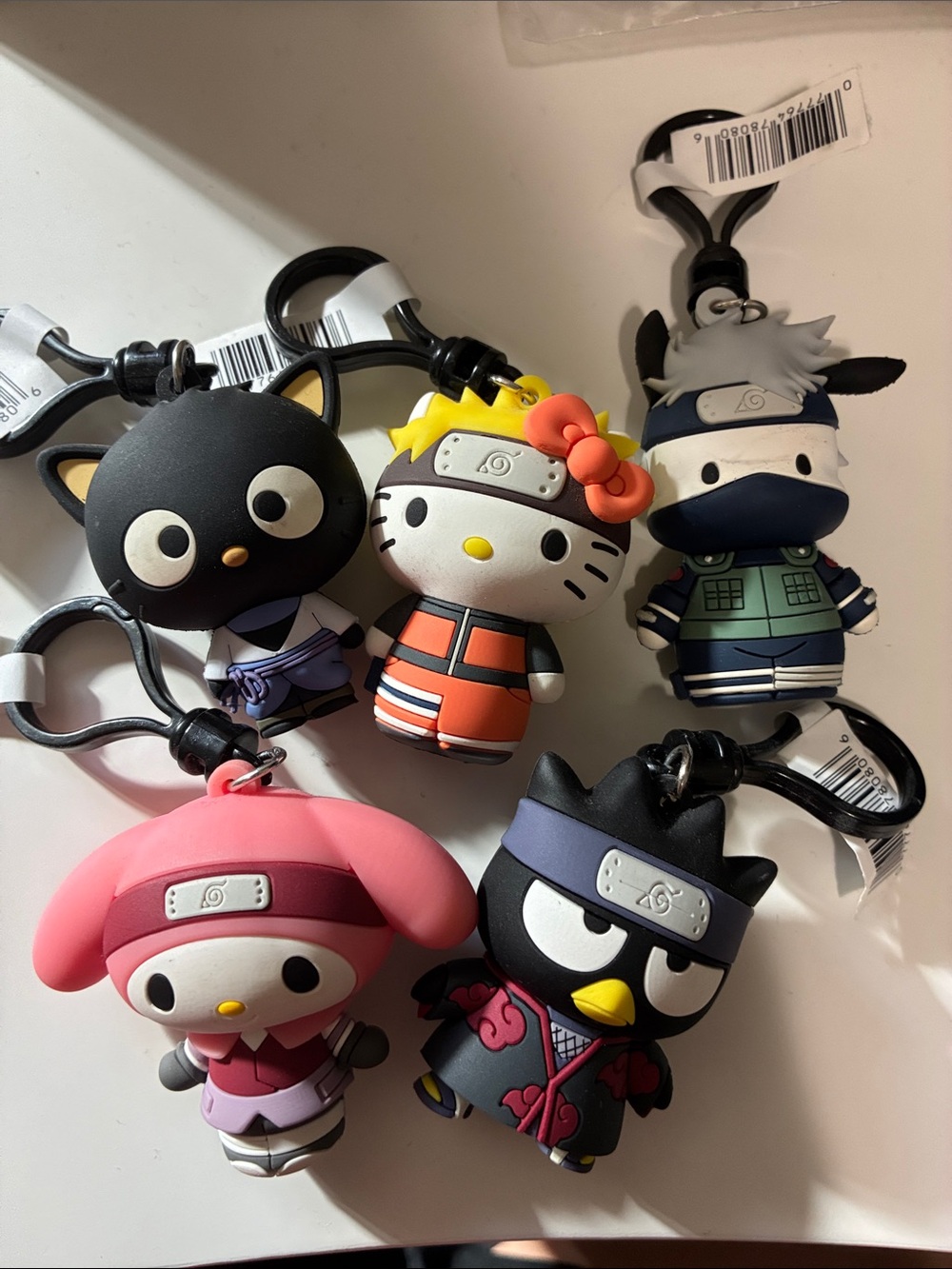 Hello Kitty Naruto Crossover Rubber Keychain - Pink, Orange, Black, White, Blue